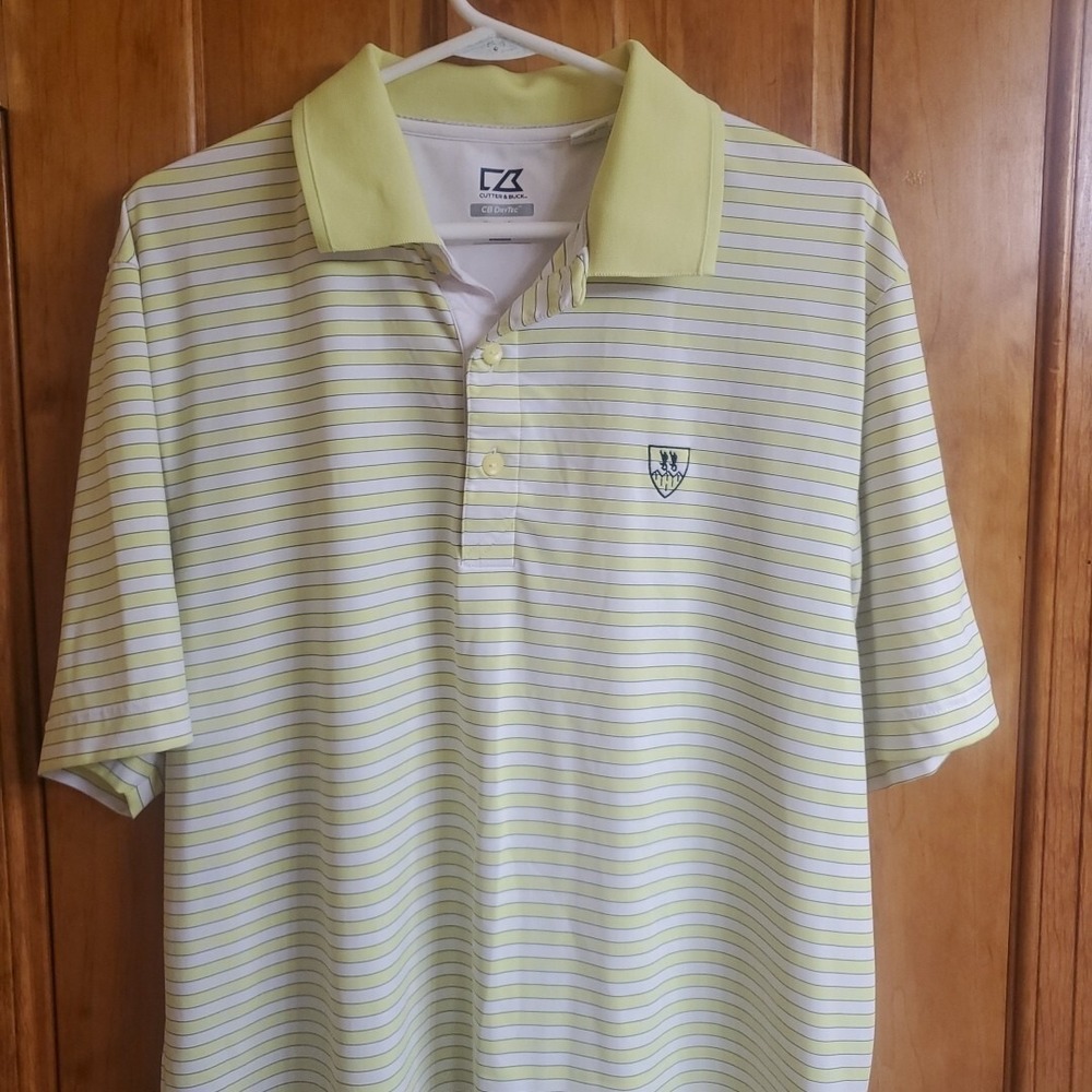 Cutter & Buck Large Polo Shirt Mens Lime Green Striped CB DryTec Golf Activewear